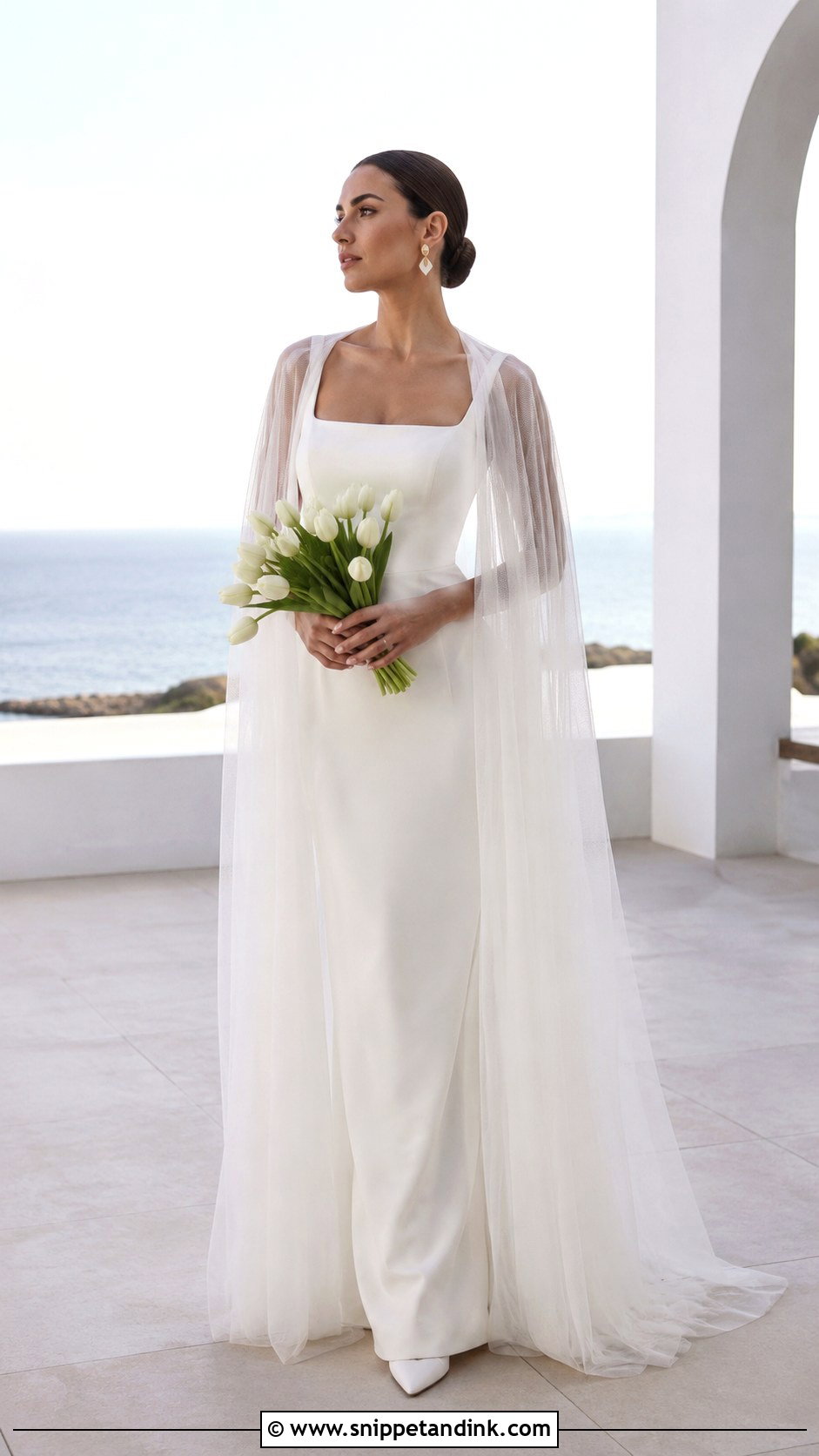 Minimalist Wedding Dress With Bridal Cape - Snippet and Ink - 20 Natural Wedding Dress Ideas