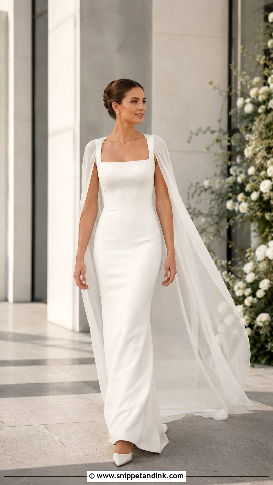Minimalist Wedding Dress With Cape - Snippet and Ink - 20 Modern Minimalist Wedding Dress Ideas