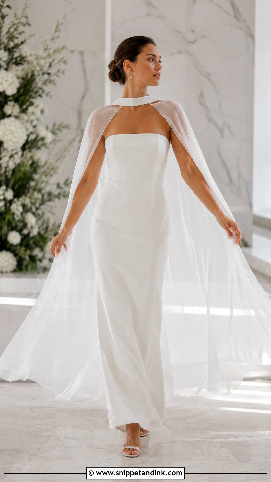 Minimalist Wedding Dress With Cape - Snippet and Ink - 25 Classic Minimalist Wedding Dress Ideas