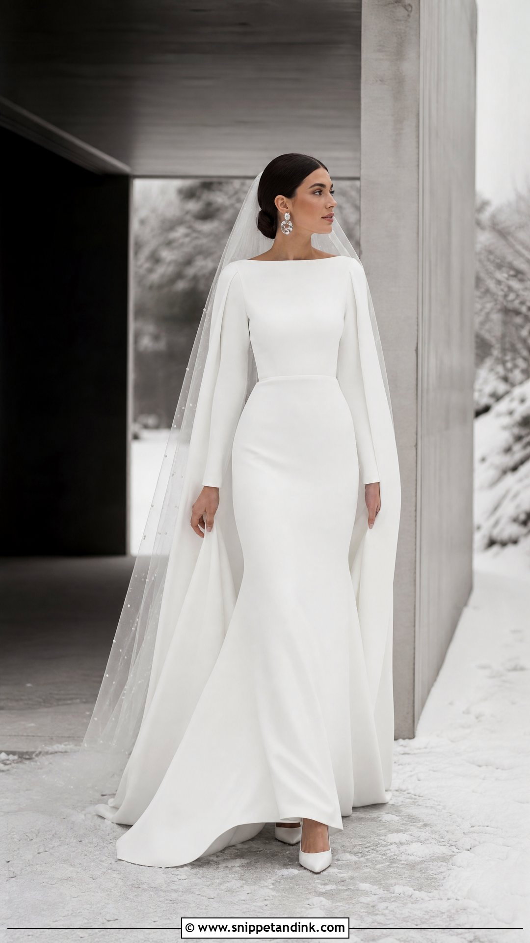 Minimalist Wedding Dress With Cathedral Veil - Snippet and Ink - 20 Winter Wonderland Wedding Dress Ideas