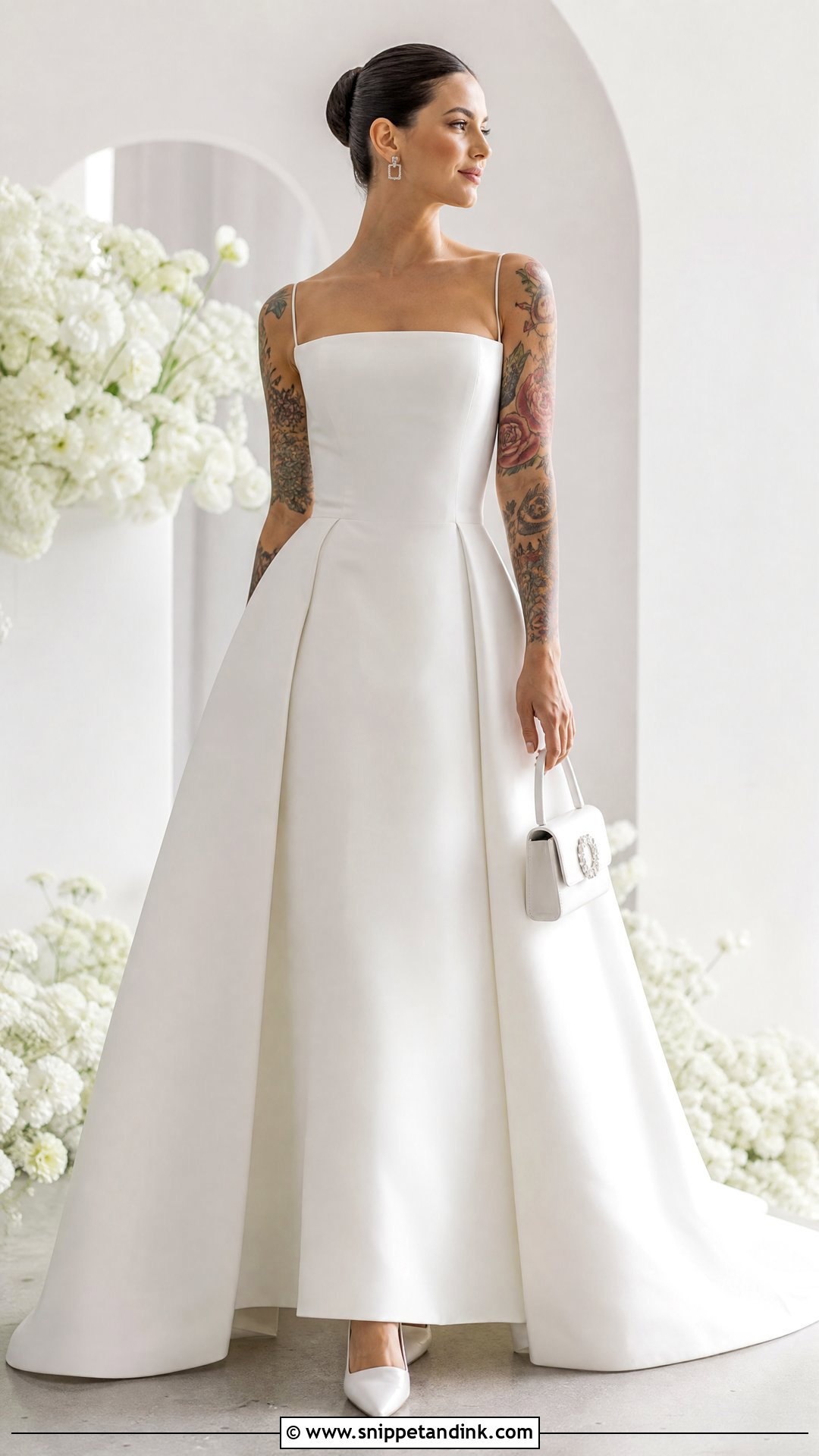 Minimalist Wedding Dress With Colorful Tattoos - Snippet and Ink - 20 Wedding Dress with Tattoos Brides Ideas