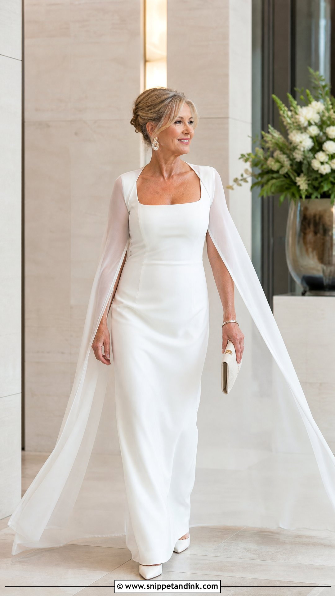 Minimalist Wedding Dress With Detachable Cape - Snippet and Ink - 20 Wedding Dresses for 50 Year Olds Brides