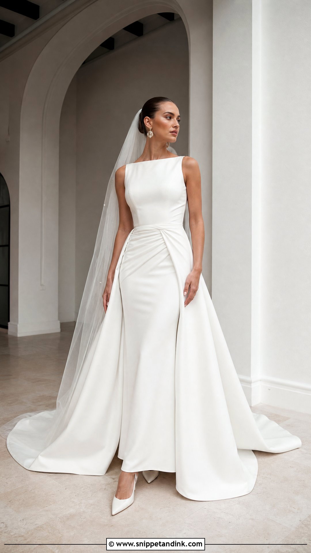 Minimalist Wedding Dress With Draped Overskirt - Snippet and Ink - 20 Removable Skirt Wedding Dress Ideas