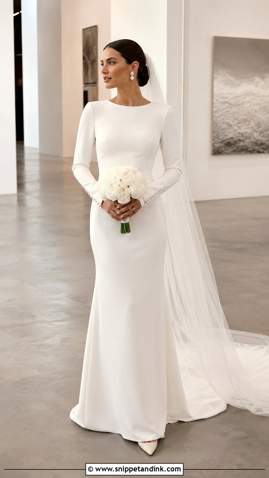 Minimalist Wedding Dress With Fitted Crepe Sleeves - Snippet and Ink - 20 Add Sleeves to Wedding Dress