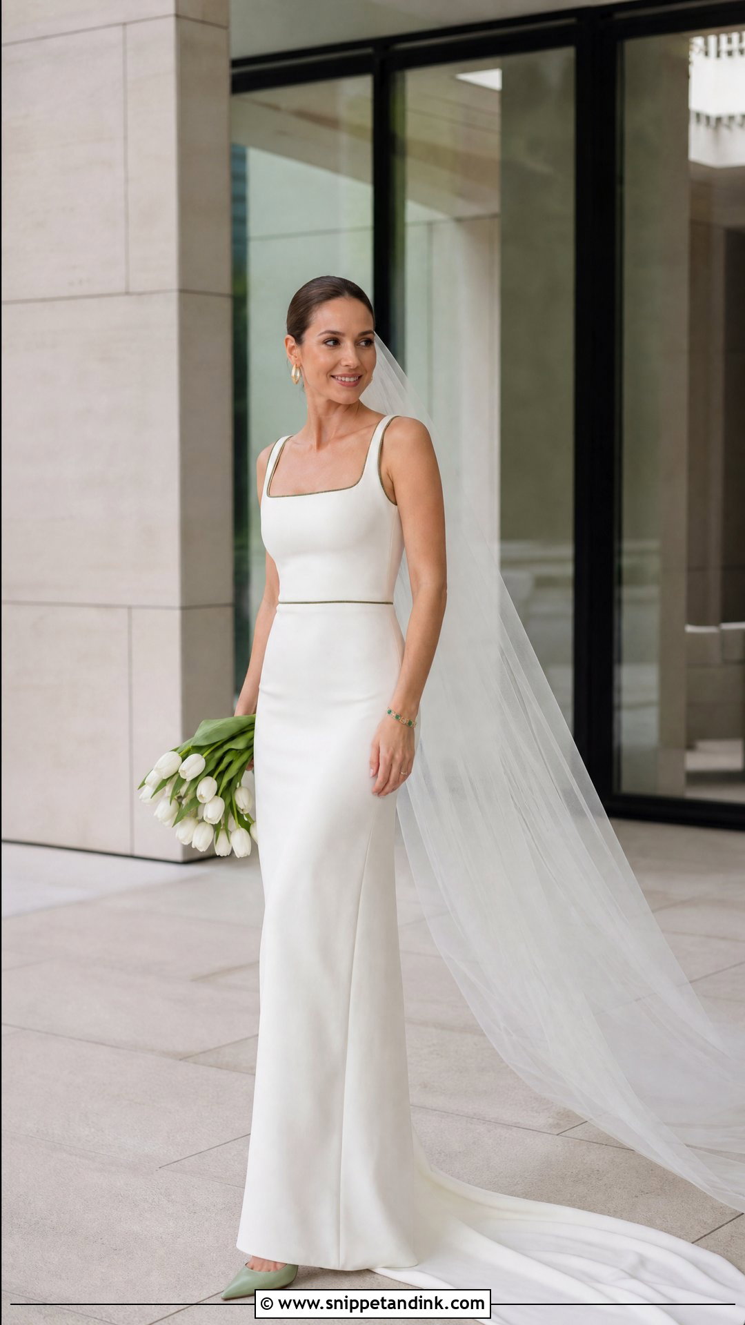Minimalist Wedding Dress With Green Piping - Snippet and Ink - 20 Wedding Dress with Green Accents Ideas