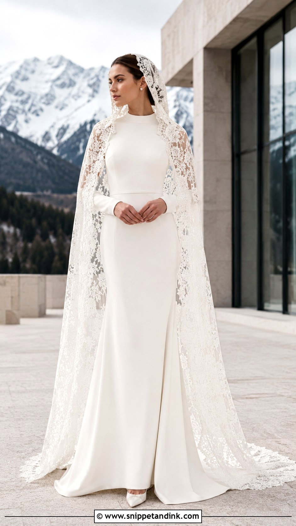Minimalist Wedding Dress With Lace Hood - Snippet and Ink - 20 Lily Collin’s Wedding Dress Ideas