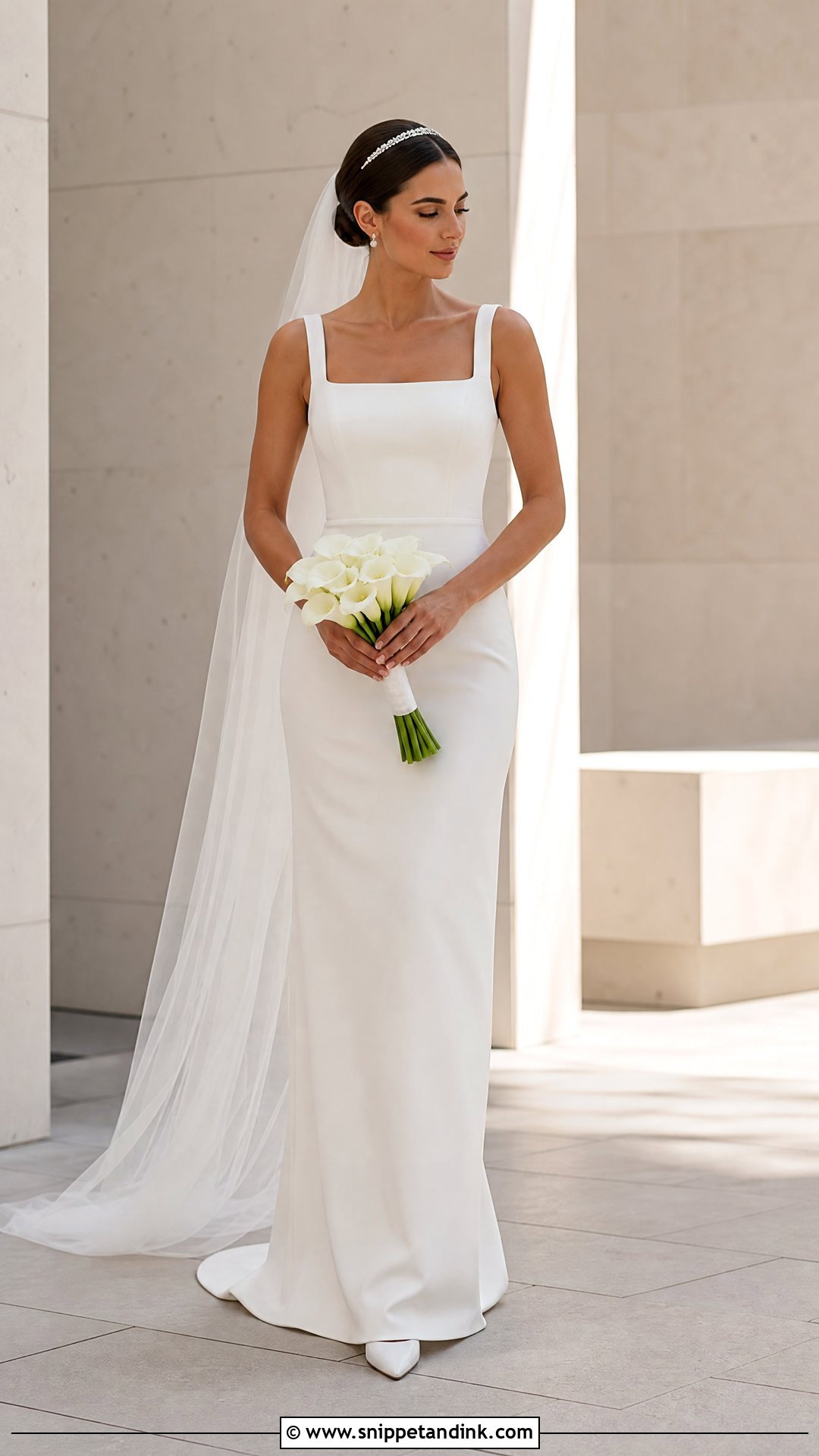 Minimalist Wedding Dress With Thin Tiara - Snippet and Ink - 20 Wedding Dress with Crown Ideas