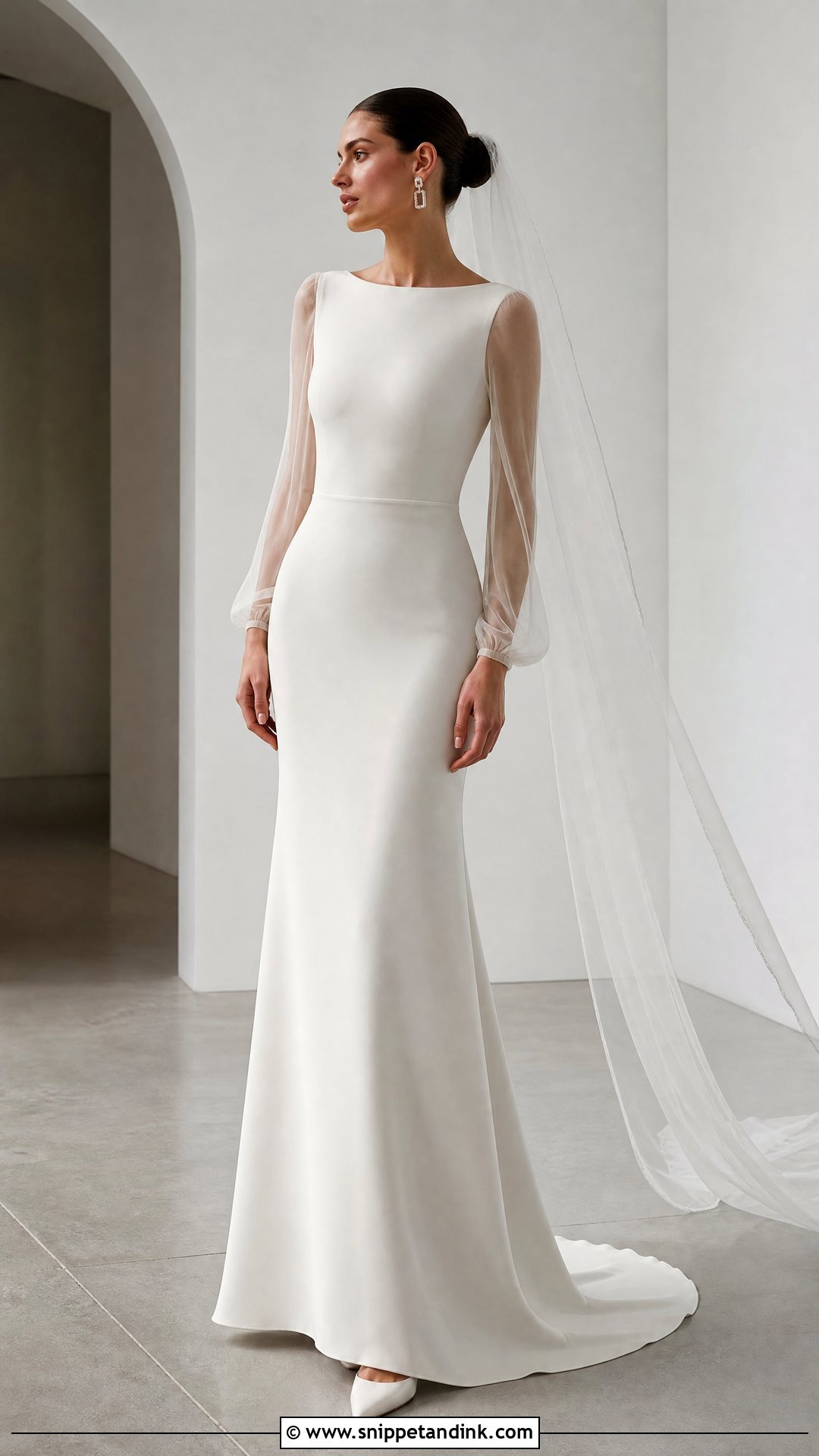 Minimalist Wedding Dress With Tulle Sleeves - Snippet and Ink - 20 Tulle Sleeve Wedding Dress Ideas
