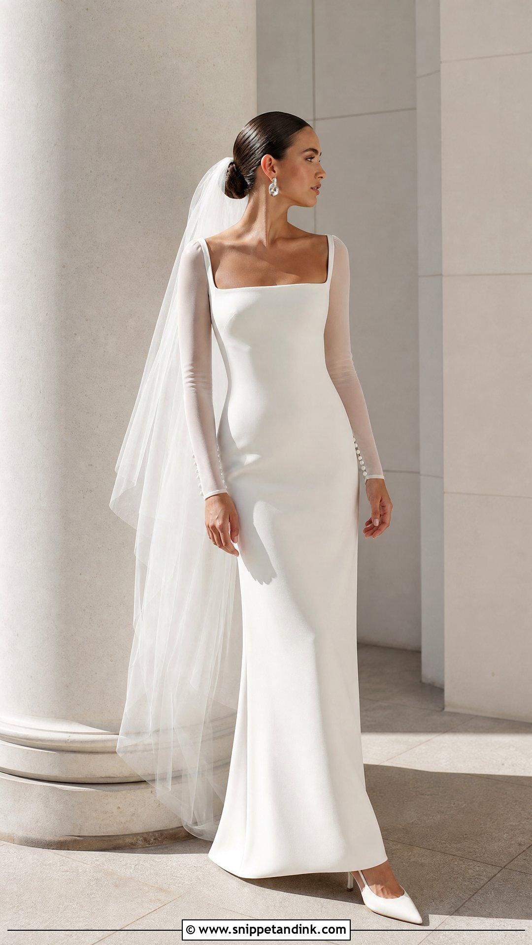 Minimalist Wedding Dress with Mesh Sleeves - Snippet and Ink - 20 Wedding Dress with Mesh Sleeves