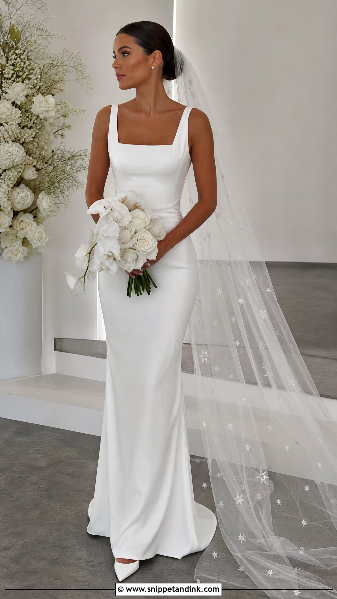Minimalist Wedding Dress with Star Veil - Snippet and Ink - 20 Wedding Dress with Stars Ideas