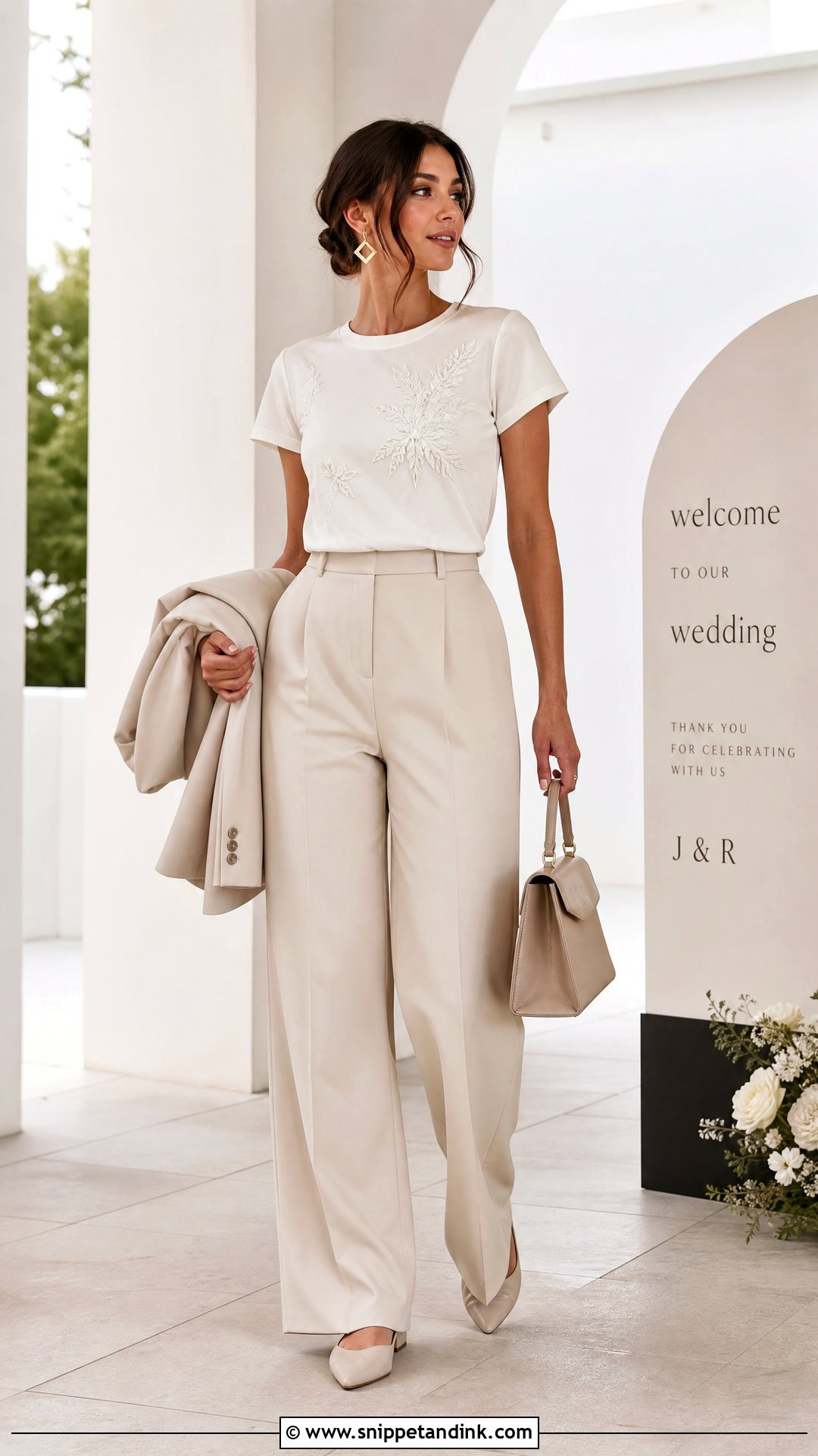 Minimalist Wedding T Shirt With Tailored Trousers - Snippet and Ink - 20 Wedding T Shirts Ideas
