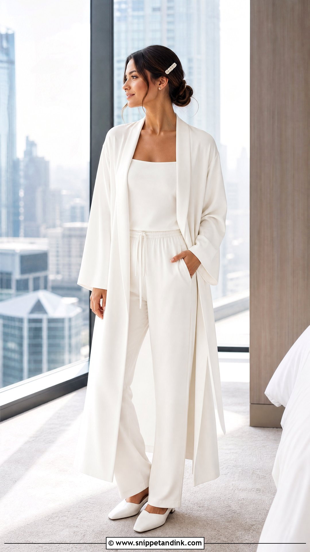Minimalist White Bridal Robe With Monochrome Set - Snippet and Ink - 20 White Bridal Robe Ideas
