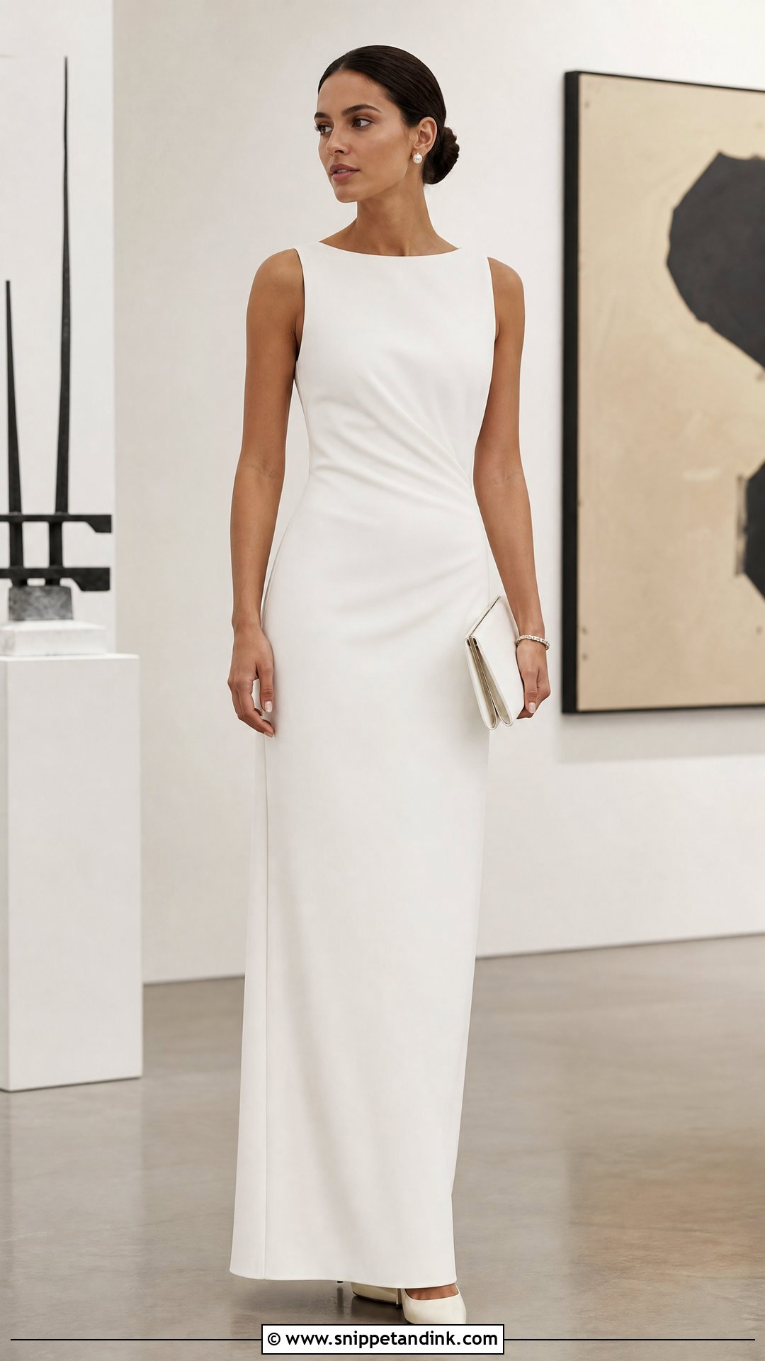 Minimalist White Column Gown - Snippet and Ink - 20 White Gown Aesthetic Ideas