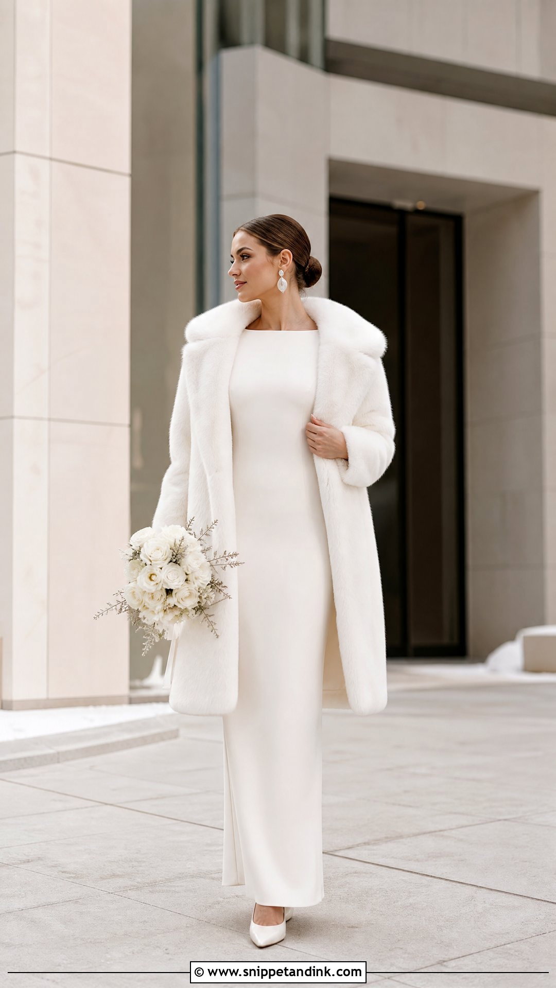 Minimalist Winter Wedding Dress With Fur Coat - Snippet and Ink - 25 Winter Wedding Dress Fur Ideas