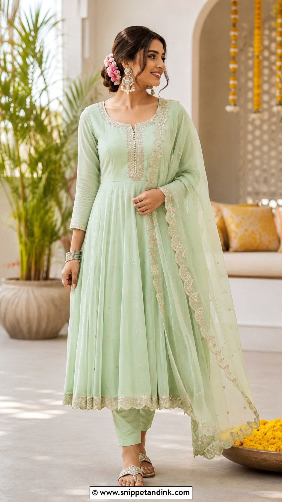 Mint Anarkali Mehndi Outfit - Snippet and Ink - 20 Mehndi Day Outfits
