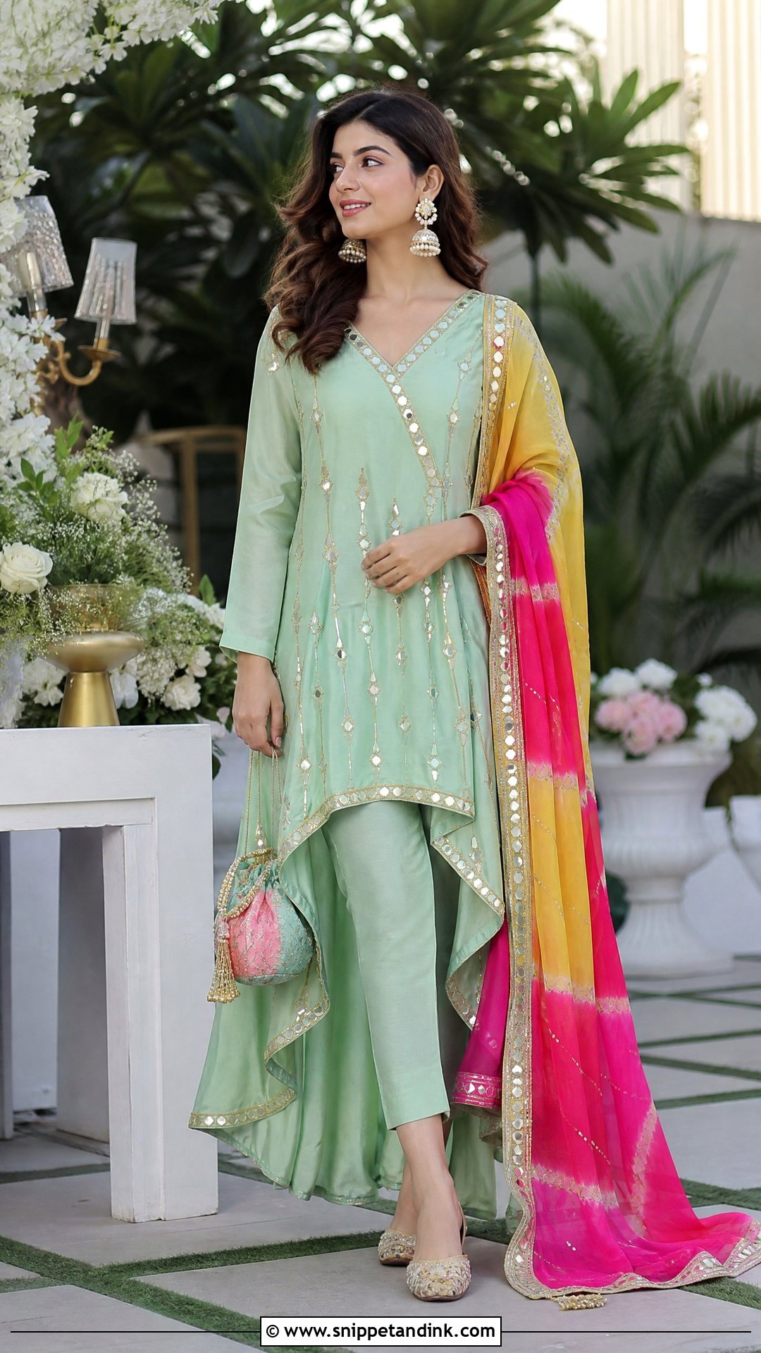 Mint Asymmetrical Suit for Mehndi - Snippet and Ink - 20 Suit for Mehndi Function Ideas