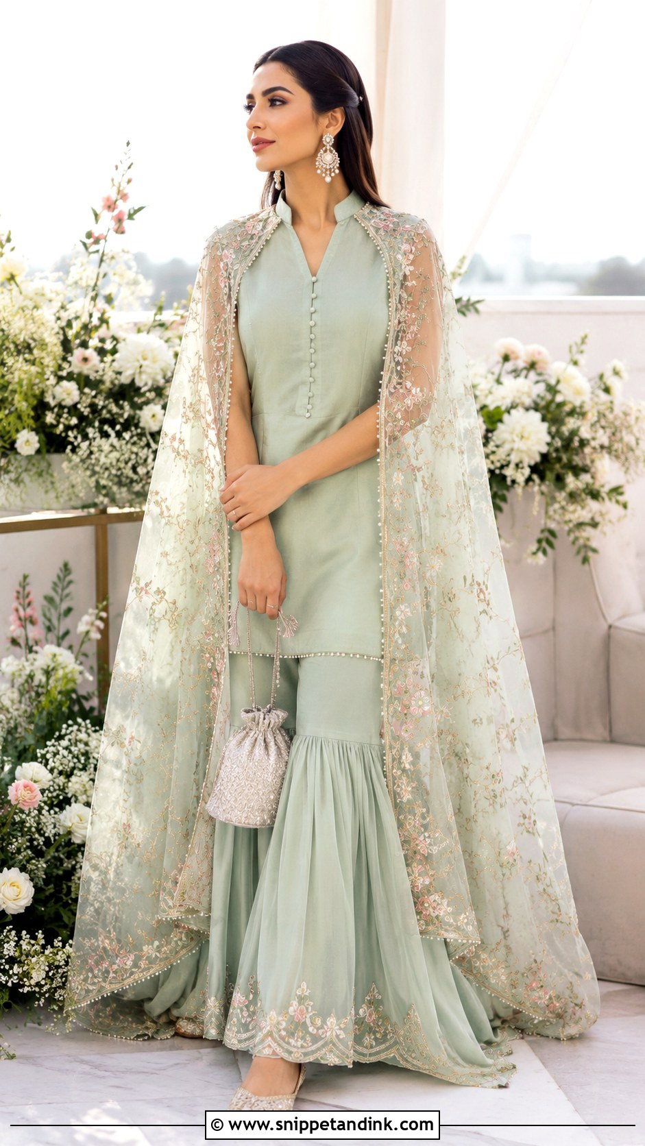 Mint Cape Sharara Mehndi Dress - Snippet and Ink - 20 Mehndi Wedding Dress Ideas