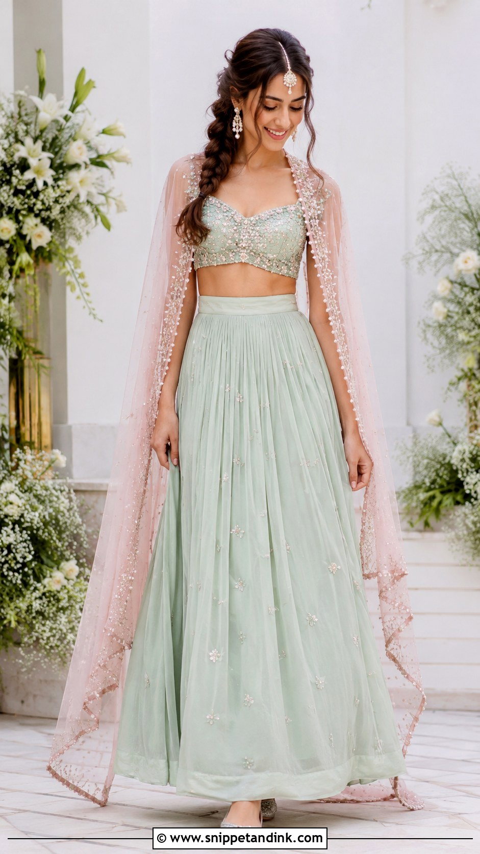 Mint Crop Top And Skirt Mehendi Outfit - Snippet and Ink - 20 Mehendi Ceremony Outfits Brides