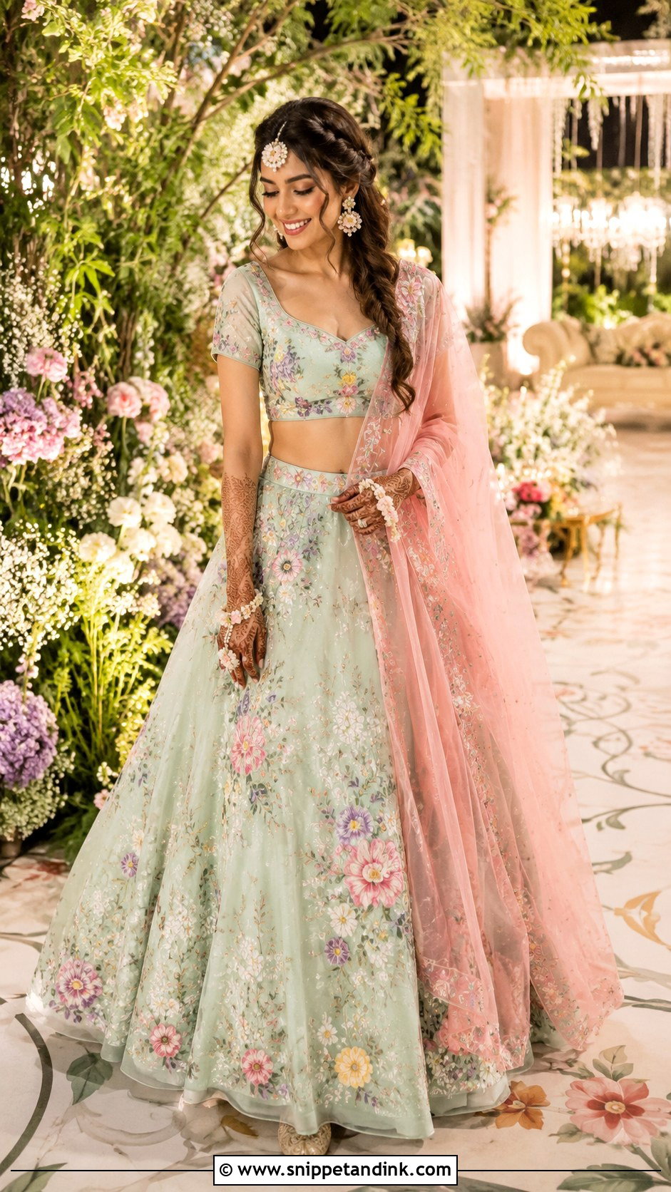 Mint Floral Mehandi Night Lehenga - Snippet and Ink - 20 Mehandi Night Dress for Bride Ideas