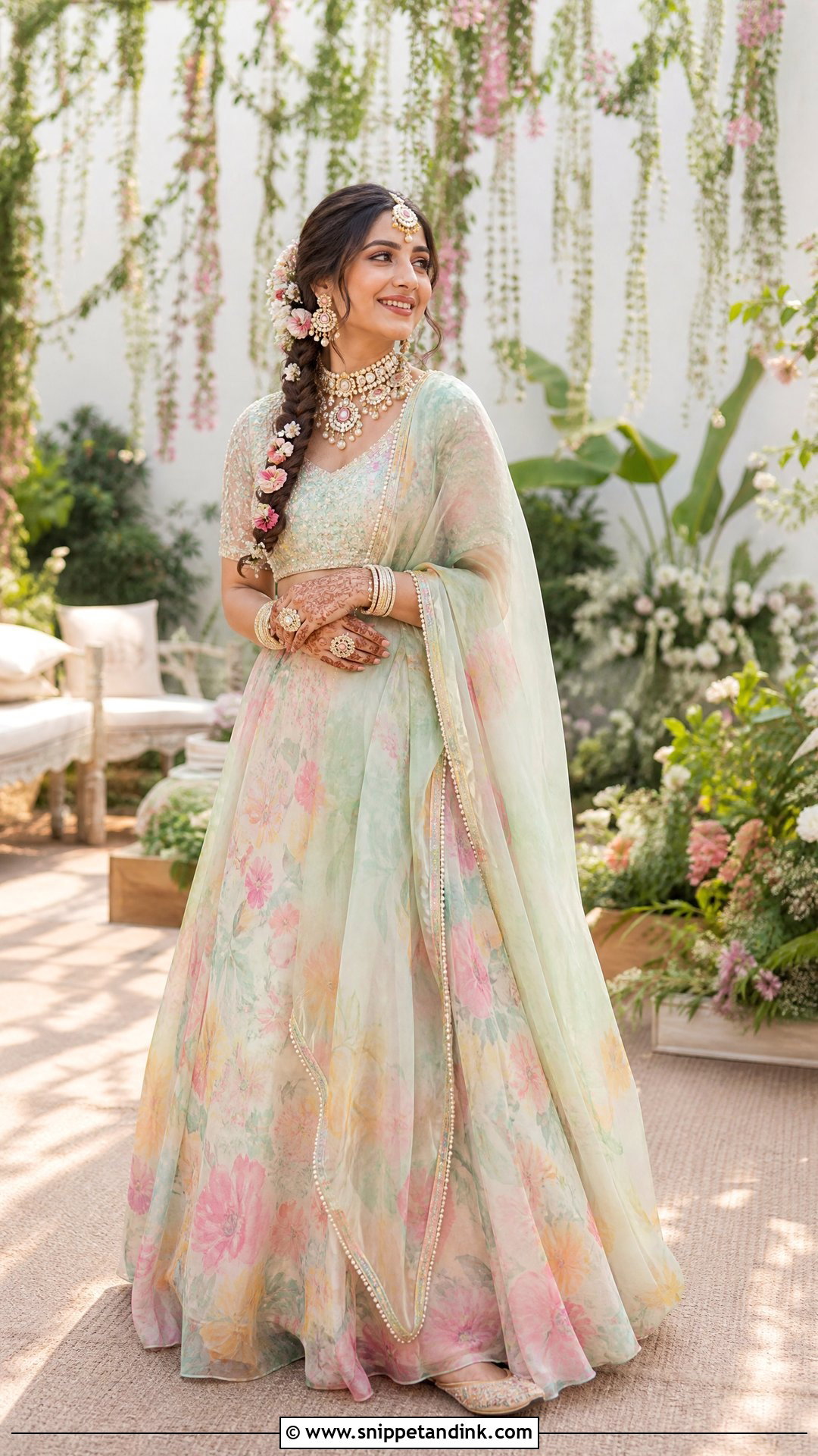 Mint Floral Mehndi Bridal Lehenga - Snippet and Ink - 25 Mehndi Bridal Dress Ideas