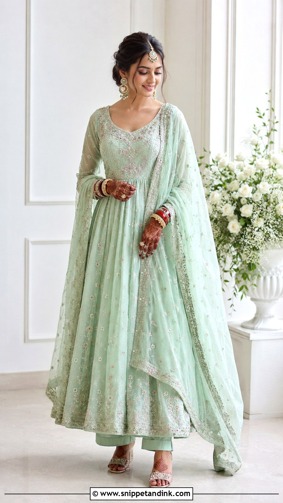Mint Green Anarkali Bangle Ceremony Outfit - Snippet and Ink - 25 Bangle Ceremony Outfit for Bride Ideas