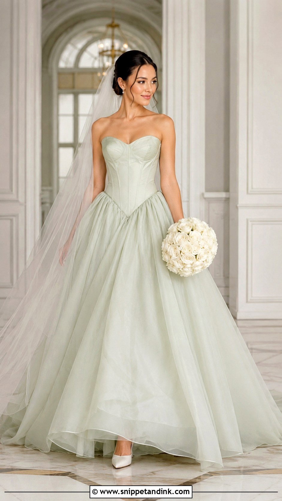 Mint Green Basque Waist Wedding Dress - Snippet and Ink - 20 Mint Green Wedding Dress Ideas