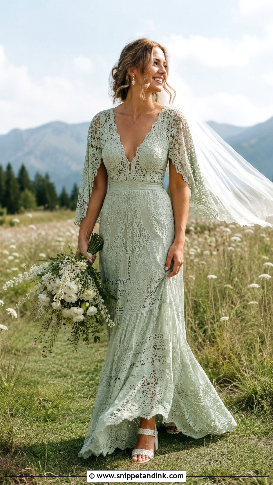 Mint Green Boho Lace Wedding Dress - Snippet and Ink - 20 Mint Green Wedding Dress Ideas
