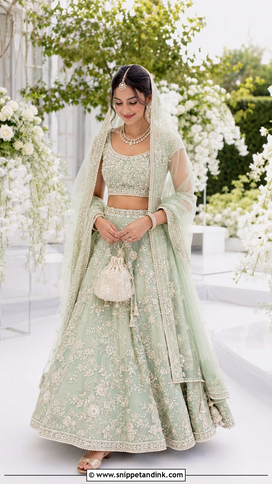 Mint Green Bridal Chaniya Choli - Snippet and Ink - 20 Bridal Chaniya Choli Indian Weddings Ideas
