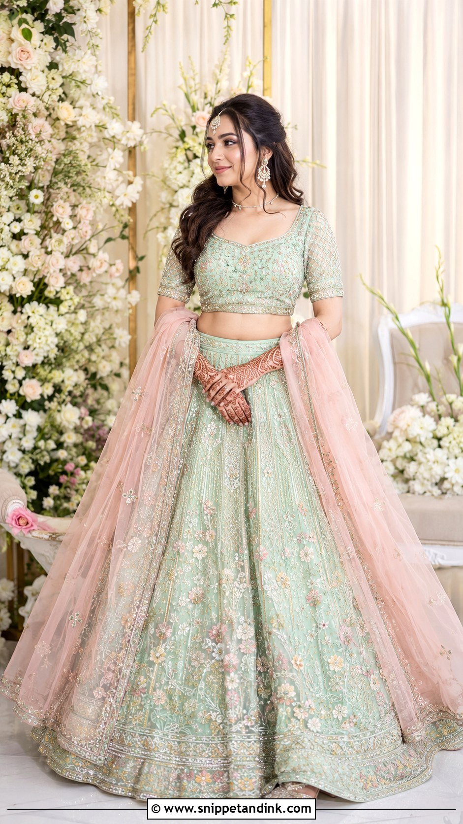 Mint Green Bride Mehandi Lehenga - Snippet and Ink - 20 Bride Mehandi Outfit Ideas