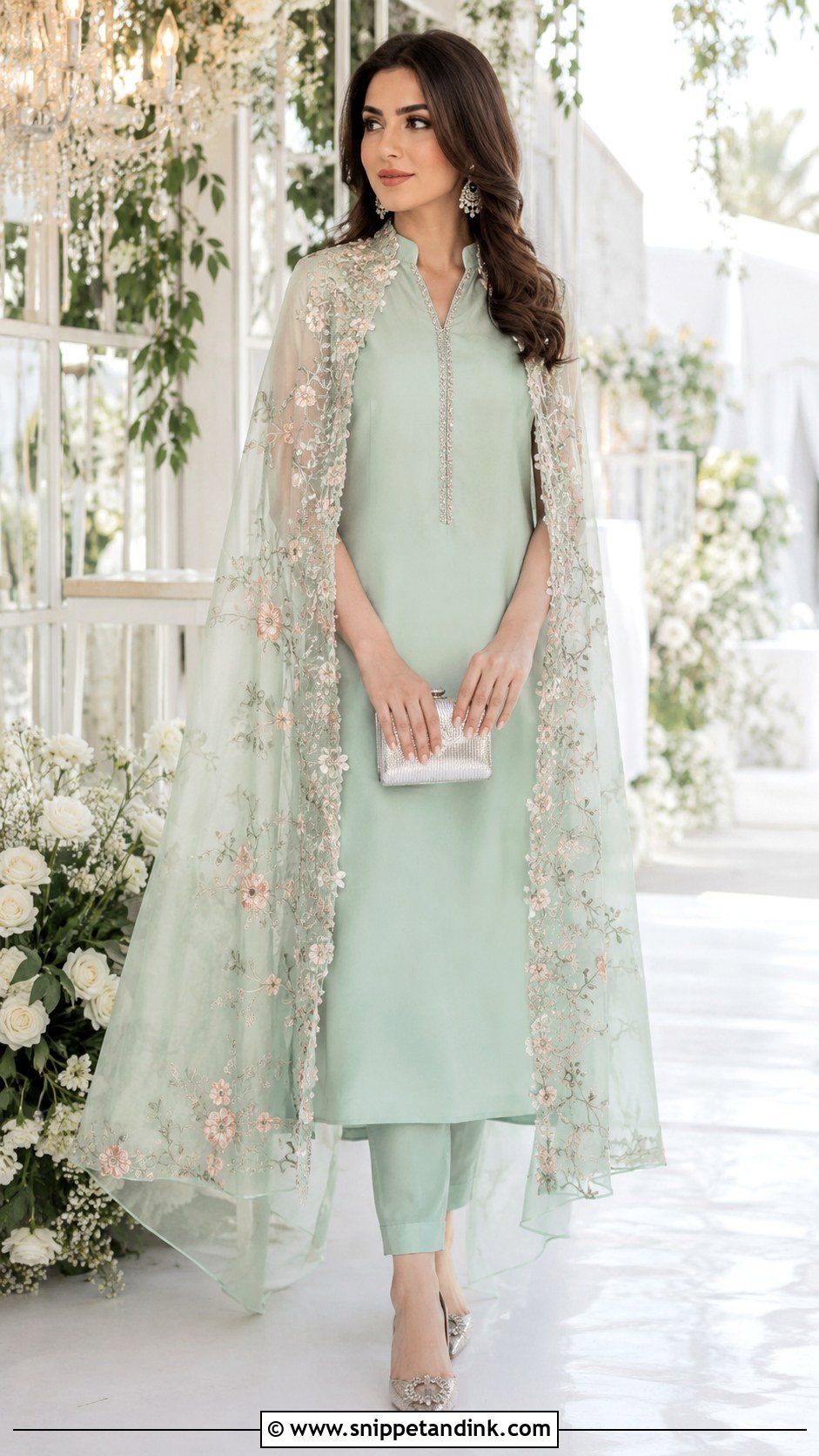 Mint Green Cape Kurta Set - Snippet and Ink - 20 Kurta Sets for Women Wedding Ideas
