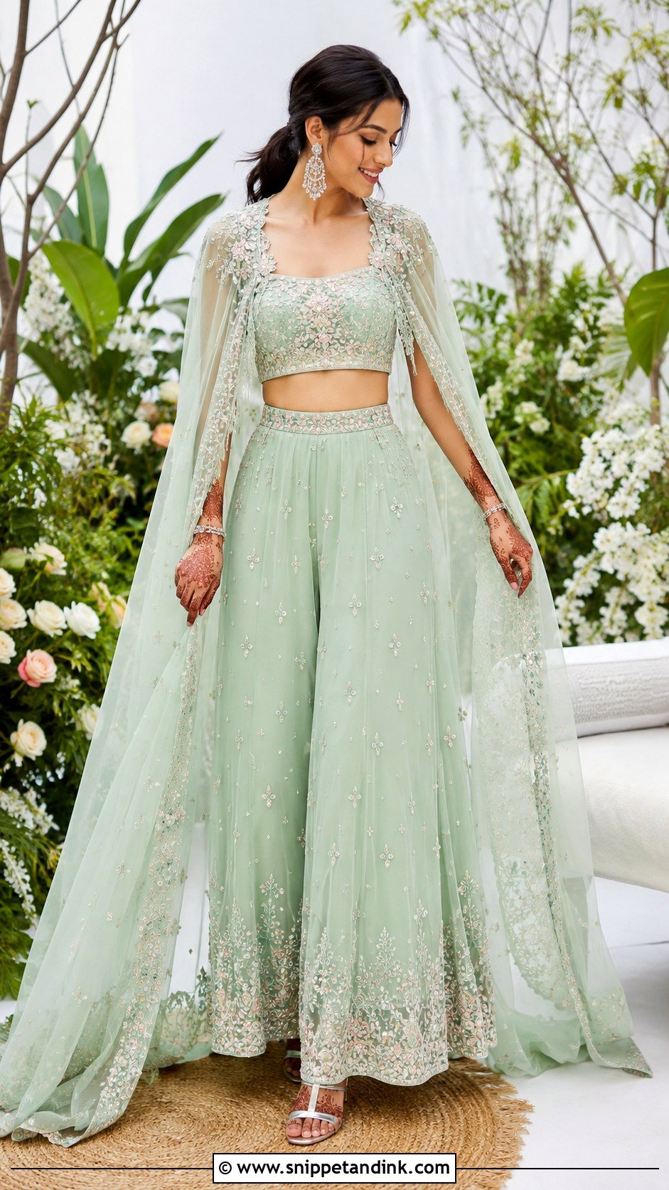 Mint Green Cape Mehendi Set - Snippet and Ink - 20 Bridal Mehendi Outfits