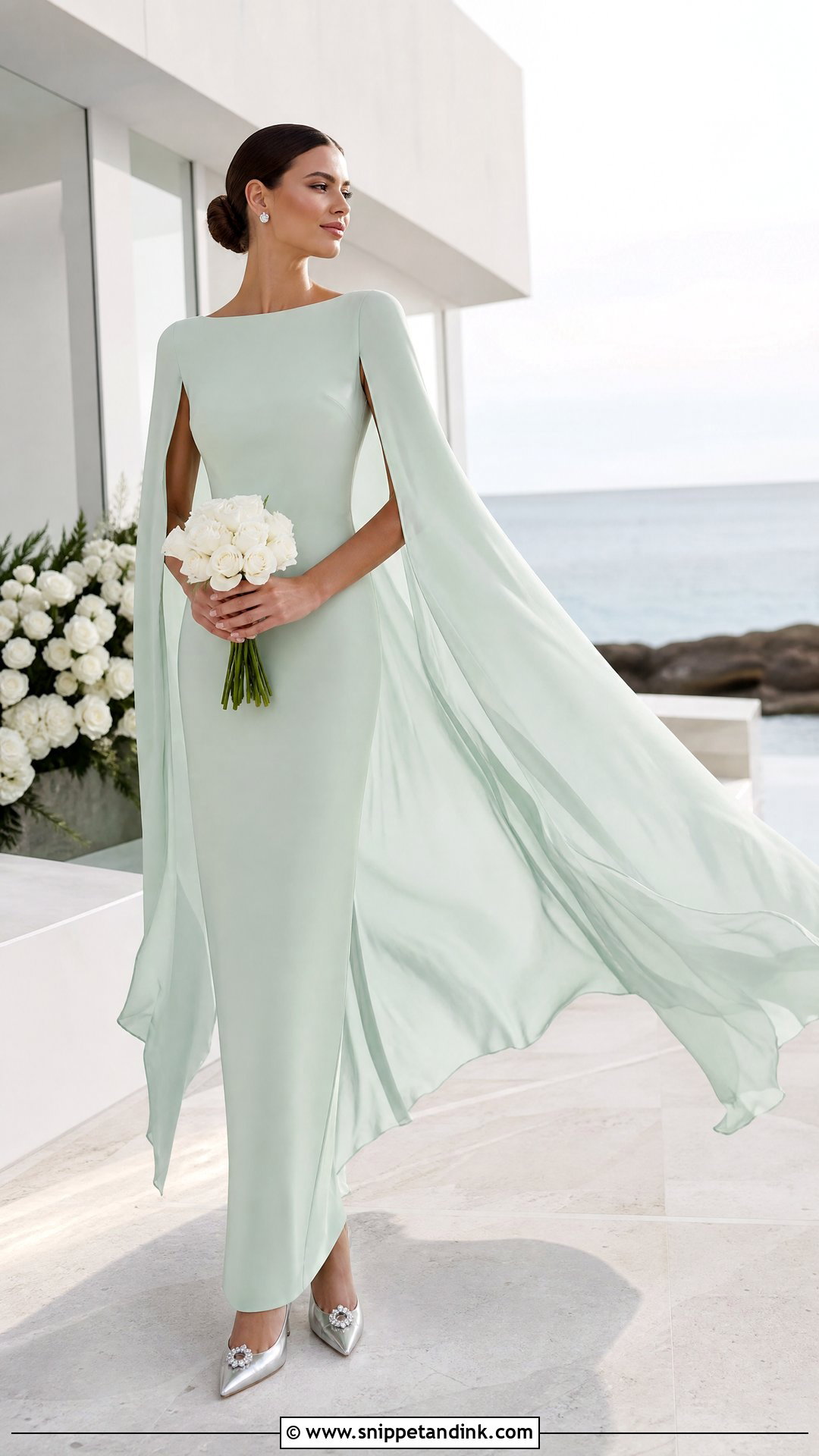 Mint Green Cape Sleeve Wedding Dress - Snippet and Ink - 20 Pastel Green Wedding Dress Ideas