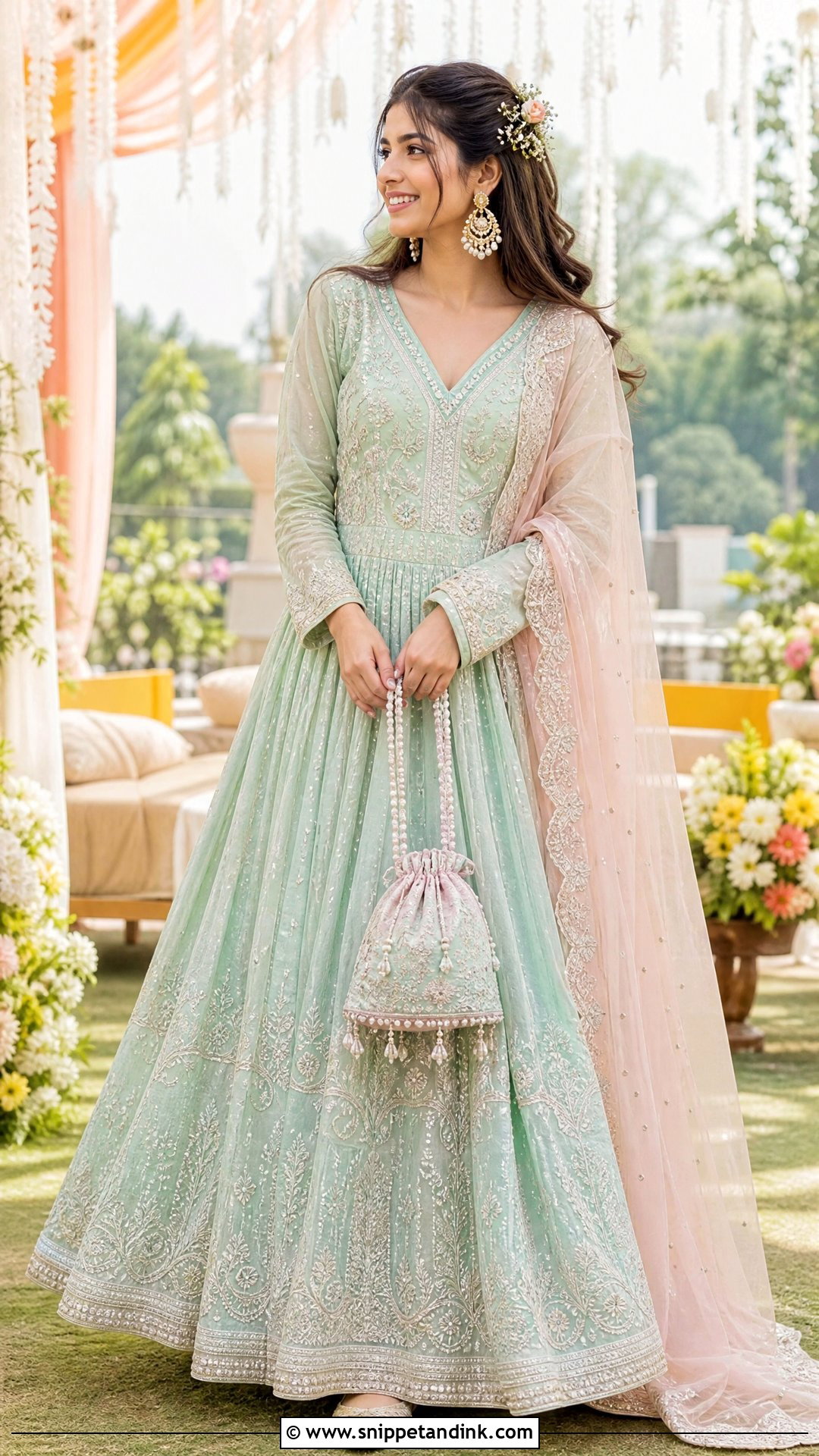 Mint Green Embroidered Anarkali for Mehndi - Snippet and Ink - 25 Dresses for Mehndi Function