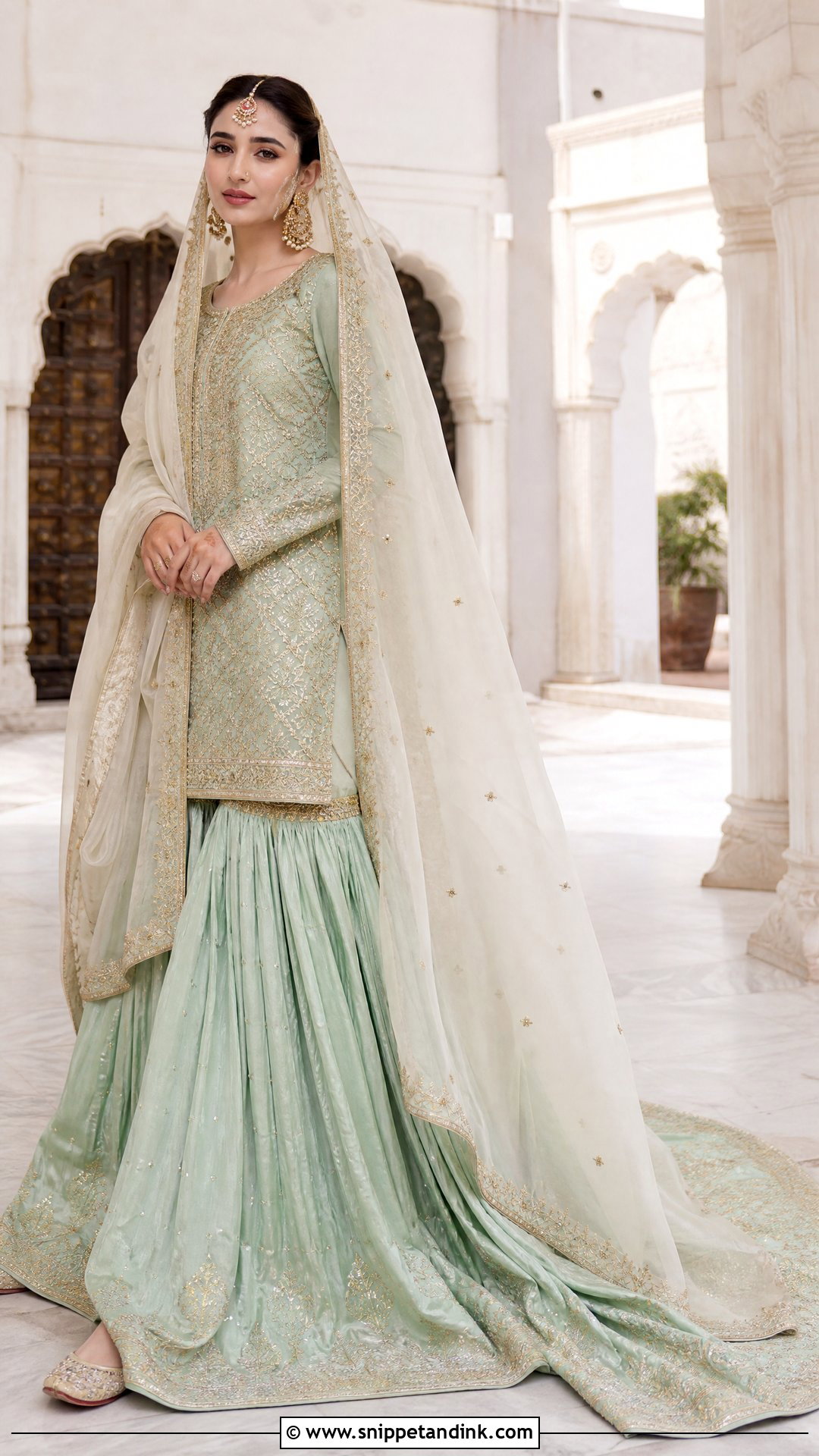 Mint Green Farshi Gharara Nikah Dress - Snippet and Ink - 20 Pakistani Bridal Nikah Dress Ideas