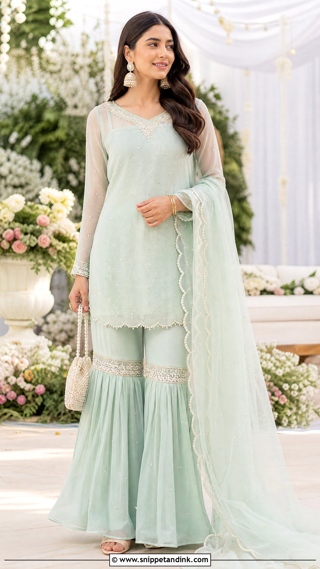 Mint Green Garara Suit With Organza Dupatta - Snippet and Ink - 20 Garara Suits Designs for Wedding