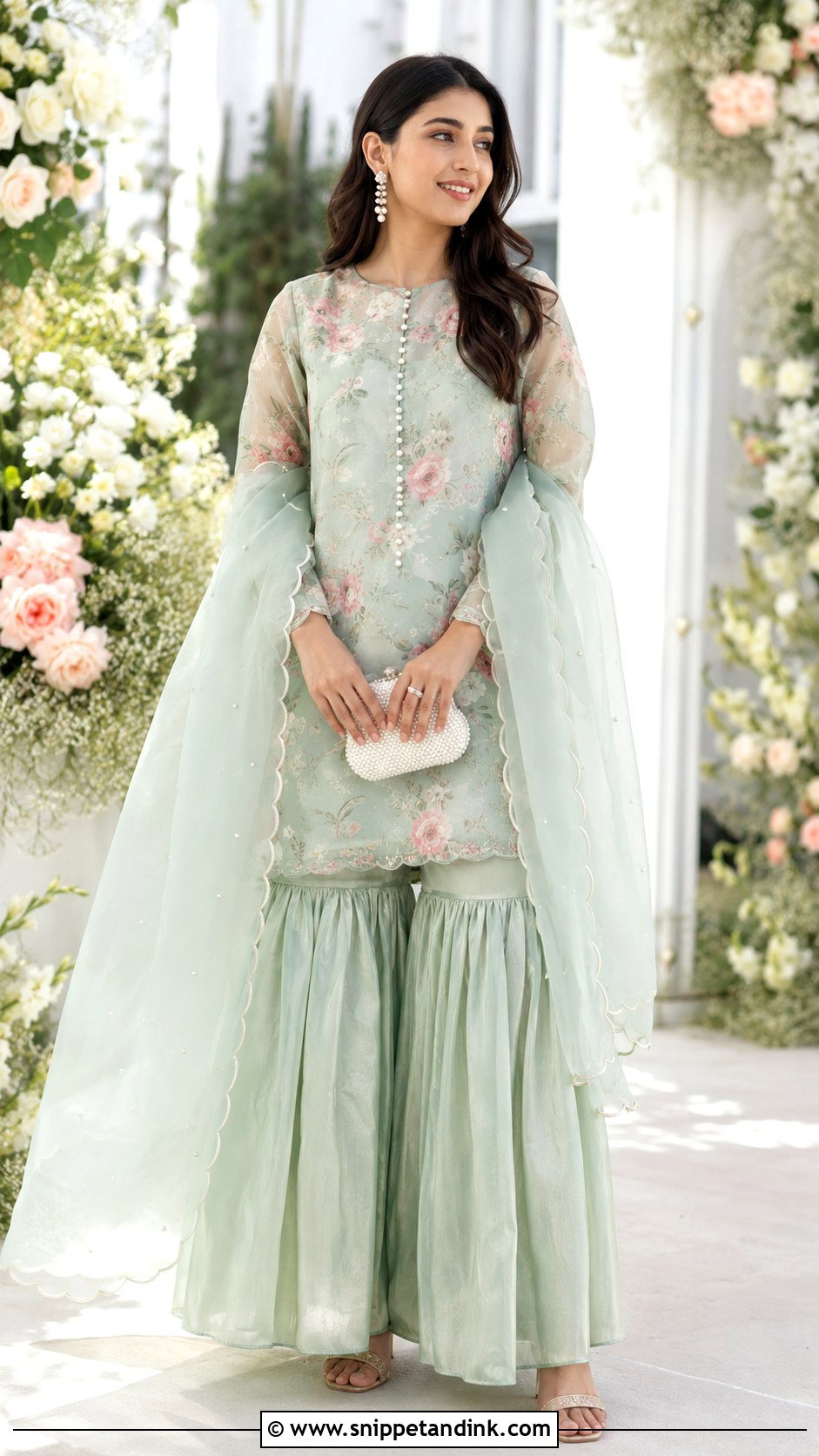 Mint Green Garara With Organza Kurti - Snippet and Ink - 20 Garara Designs for Wedding
