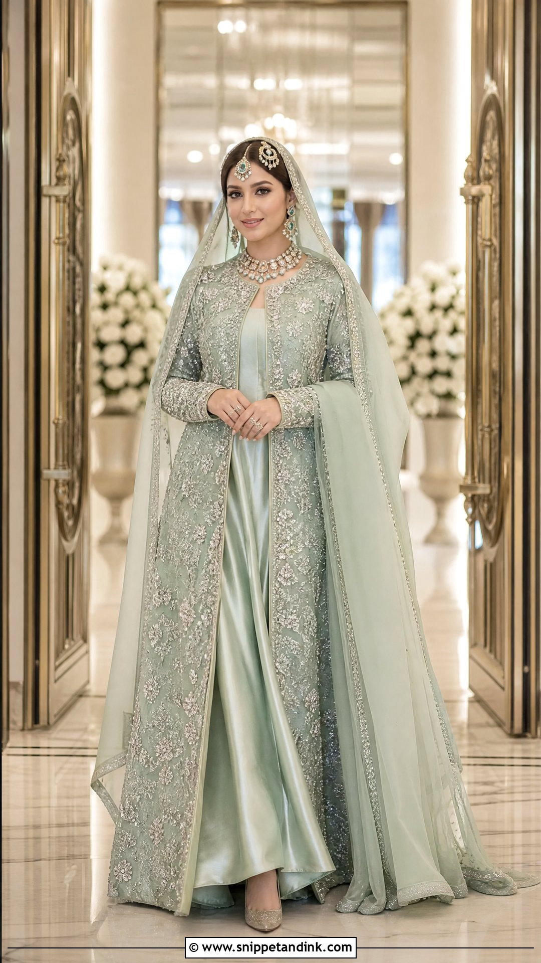 Mint Green Jacket Pakistani Bridal Walima Maxi - Snippet and Ink - 20 Pakistani Bridal Walima Maxi Ideas