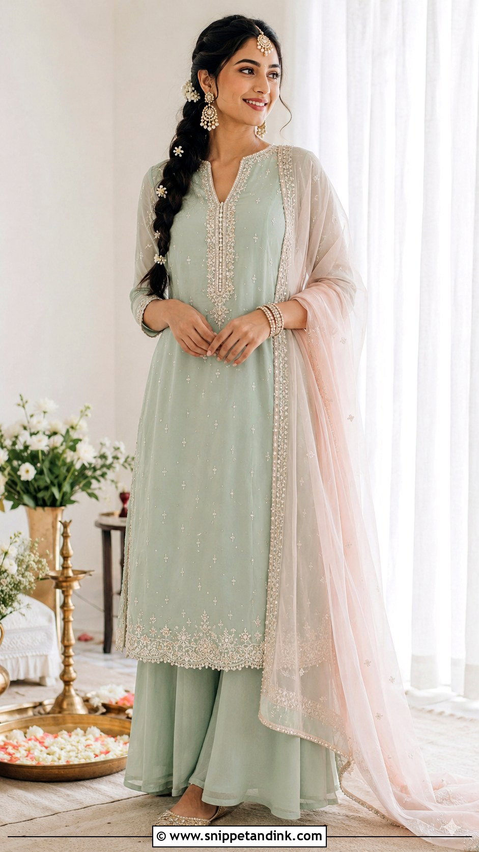 Mint Green Kurta Palazzo Grahshanti Outfit - Snippet and Ink - 20 Grahshanti Outfit for Bridal Ideas