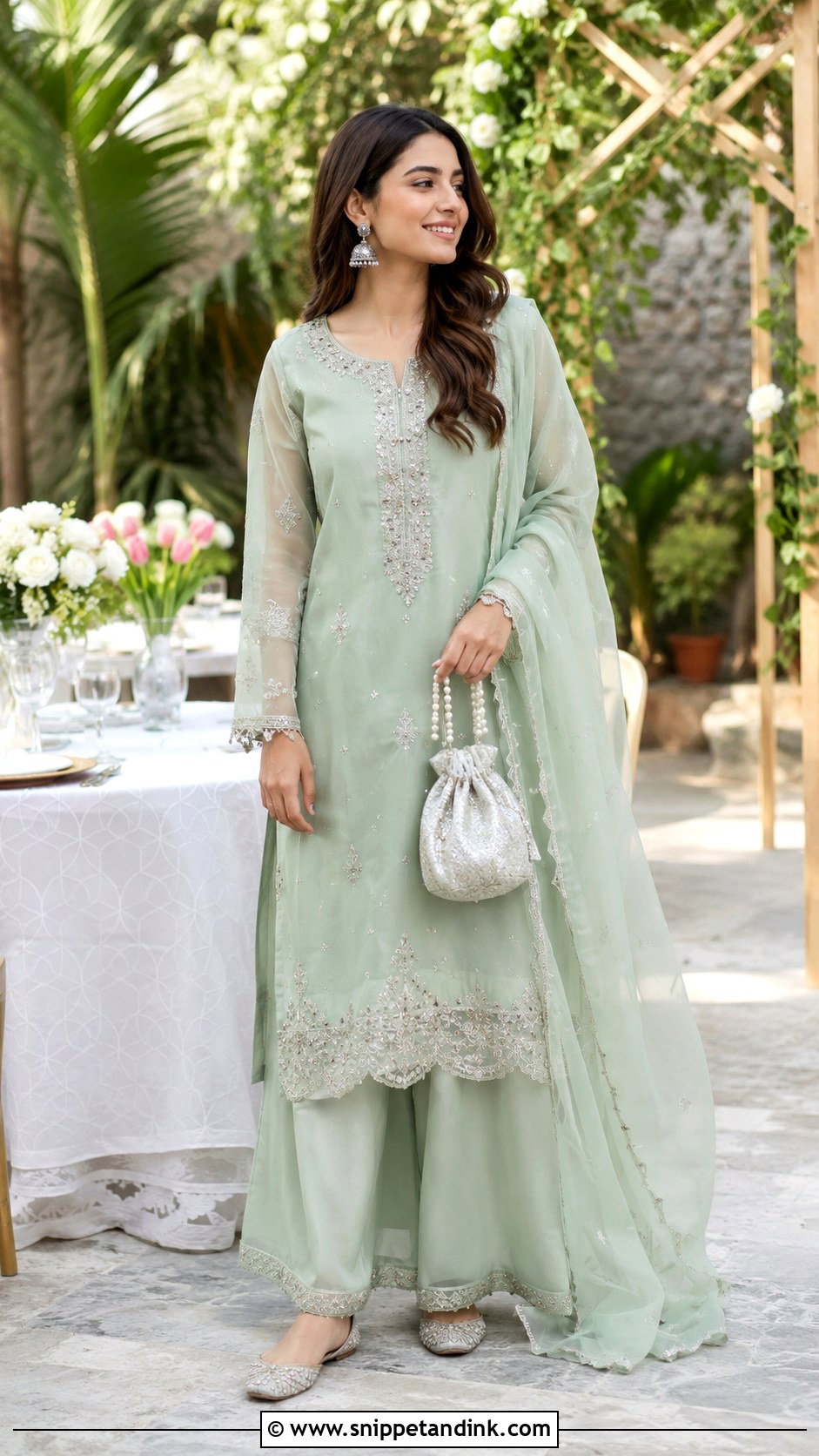 Mint Green Kurta Palazzo Roka Outfit - Snippet and Ink - 20 Indian Roka Outfits