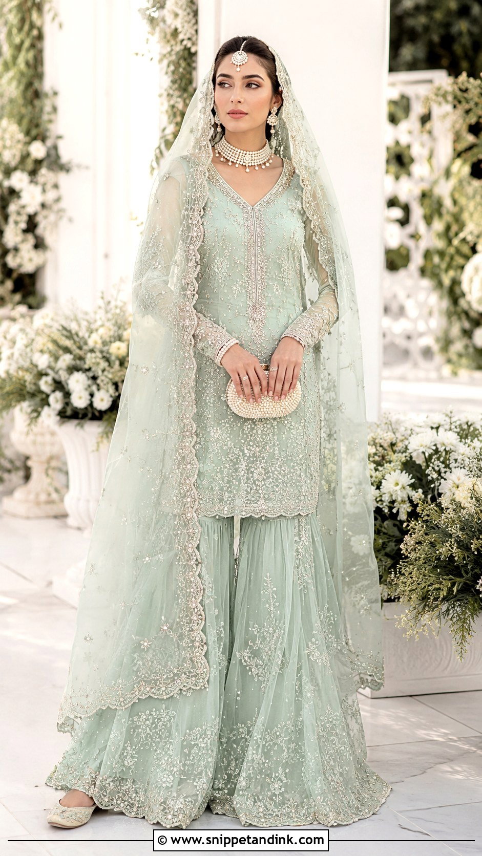 Mint Green Kurta Sharara Bridal Nikkah Dress - Snippet and Ink - 20 Bridal Nikkah Dresses