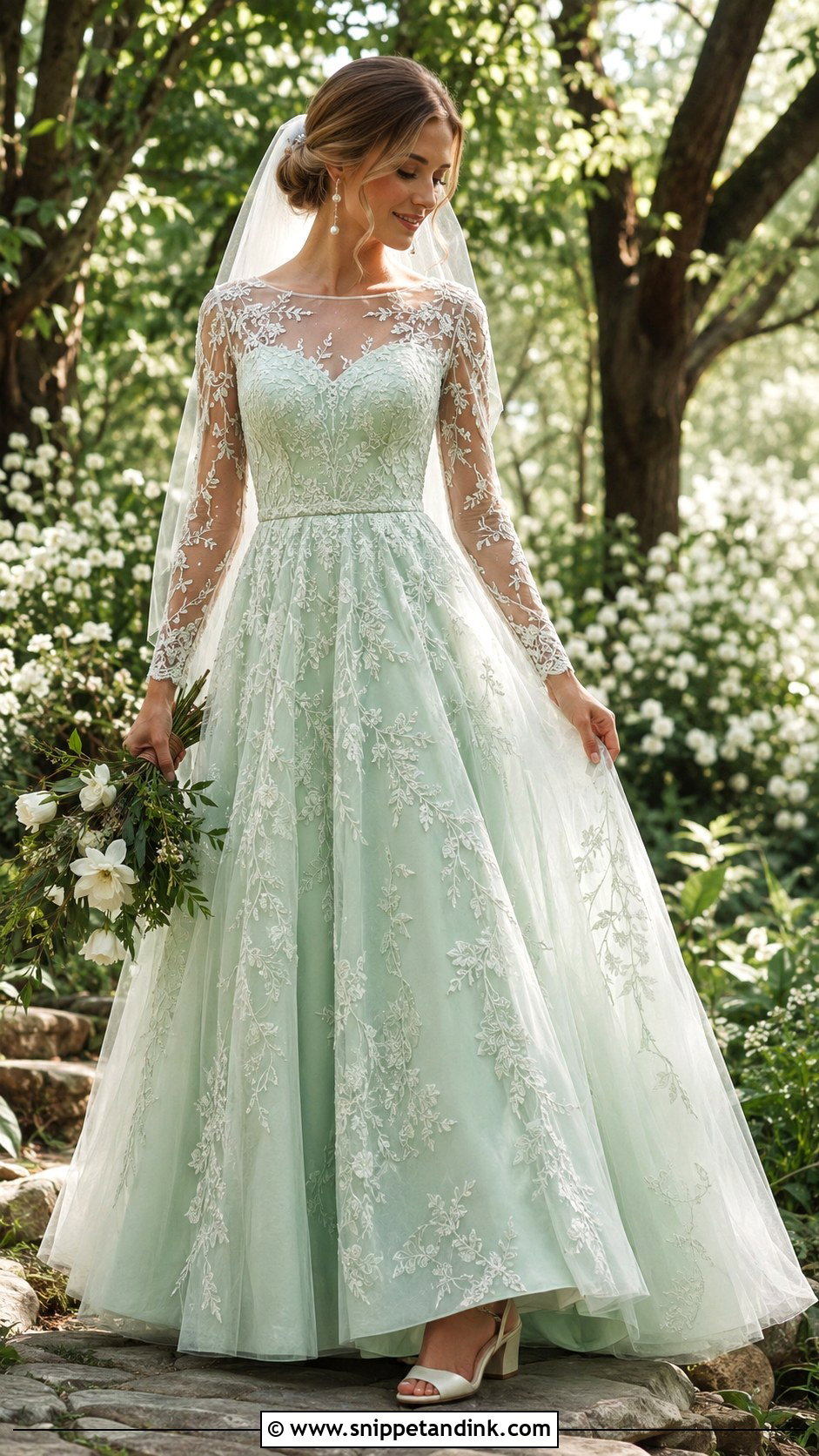 Mint Green Lace Wedding Dress With Sleeves - Snippet and Ink - 20 Mint Green Wedding Dress Ideas