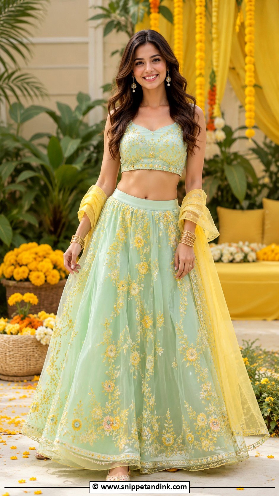 Mint Green Lehenga for Haldi - Snippet and Ink - 30 Haldi Dress Ideas for Sisters