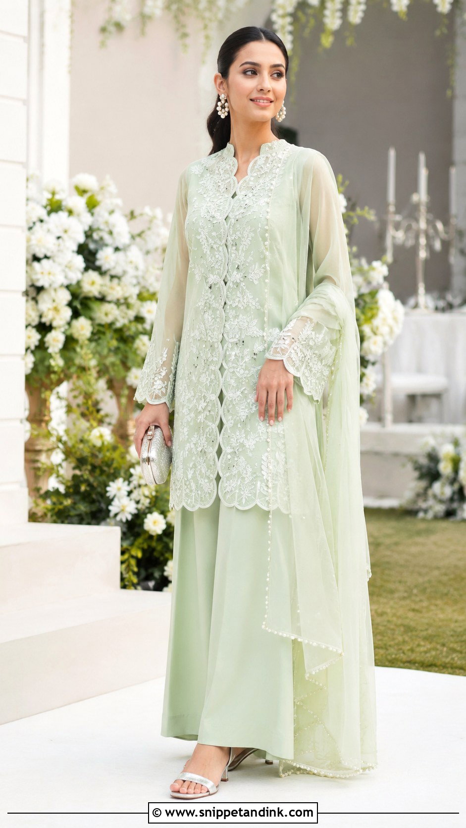 Mint Green Long Shirt Palazzo Wedding Outfit - Snippet and Ink - 20 Long Shirt with Plazo Wedding Dress Ideas