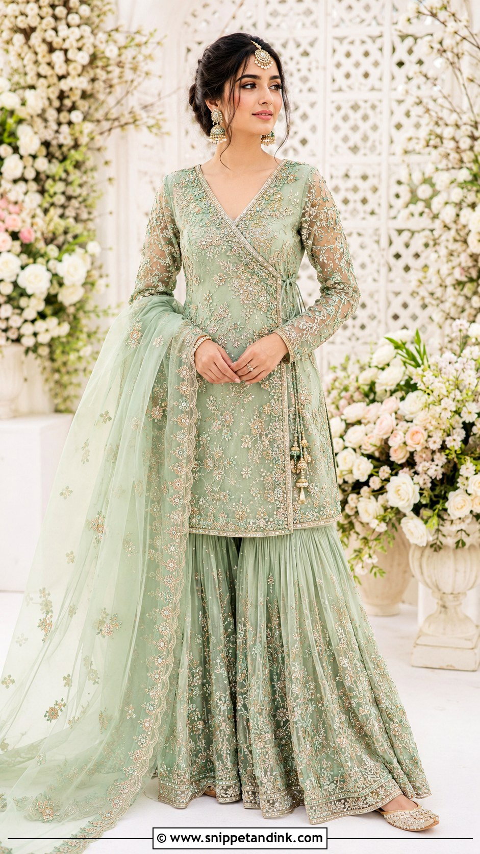 Mint Green Nikah Angrakha With Gharara - Snippet and Ink - 25 Pakistani Nikah Bridal Wear Ideas
