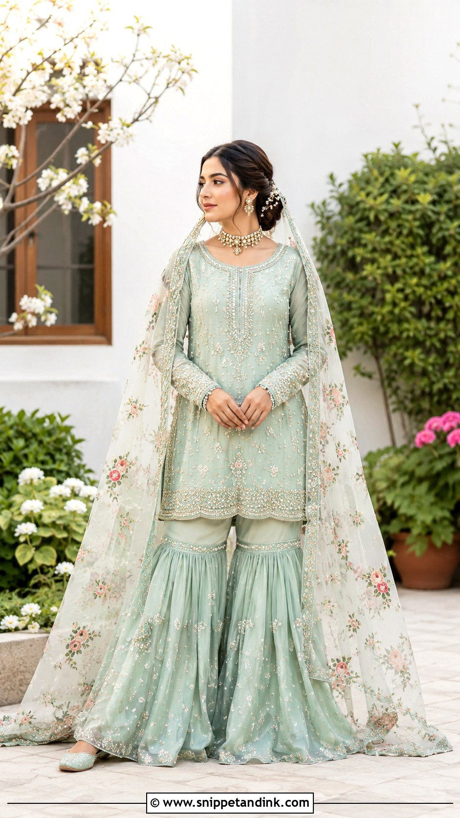 Mint Green Nikah Garara Outfit - Snippet and Ink - 20 Nikah Garara Ideas