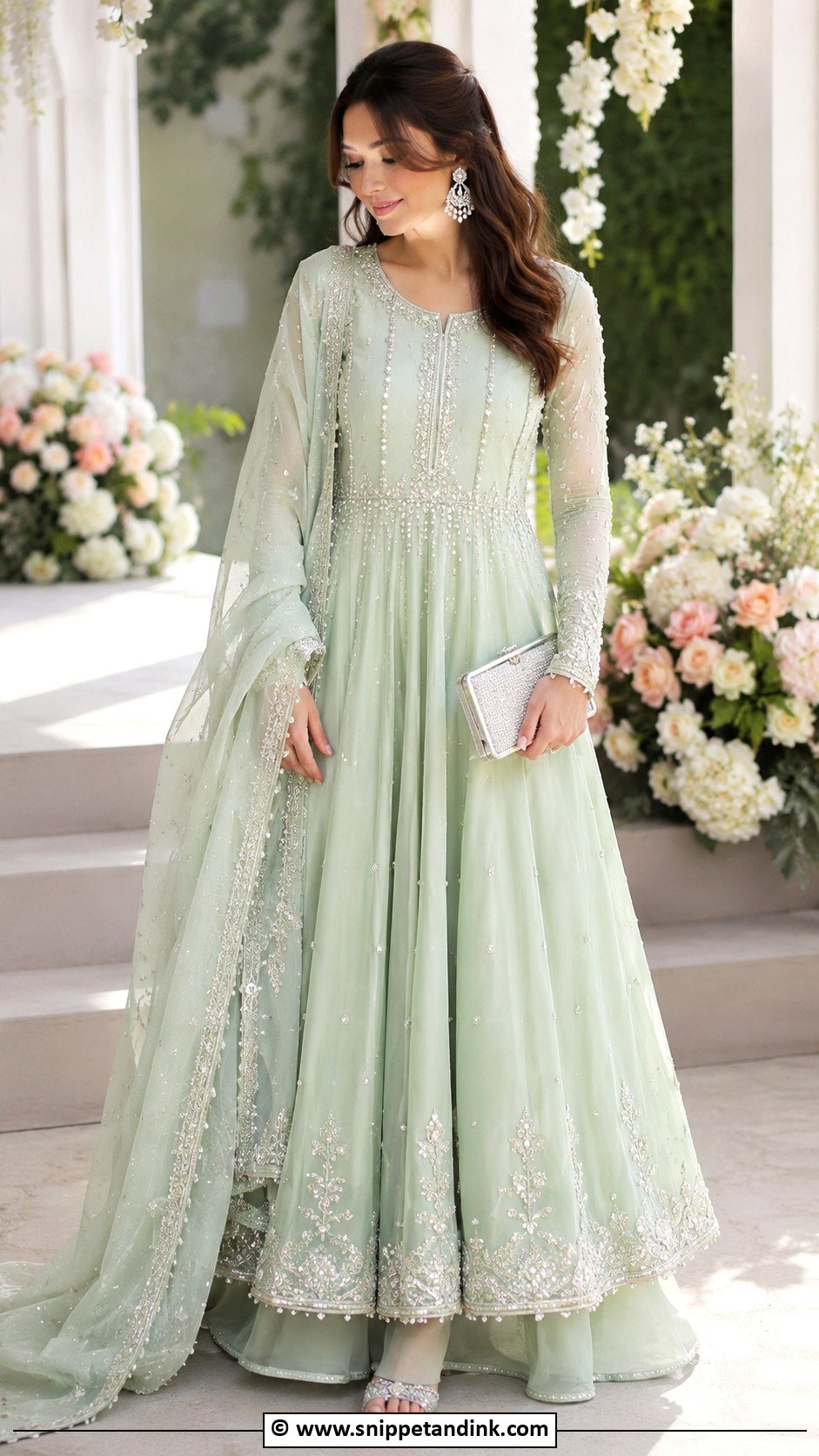 Mint Green Nikkah Anarkali Outfit - Snippet and Ink - 30 Nikkah Look Ideas