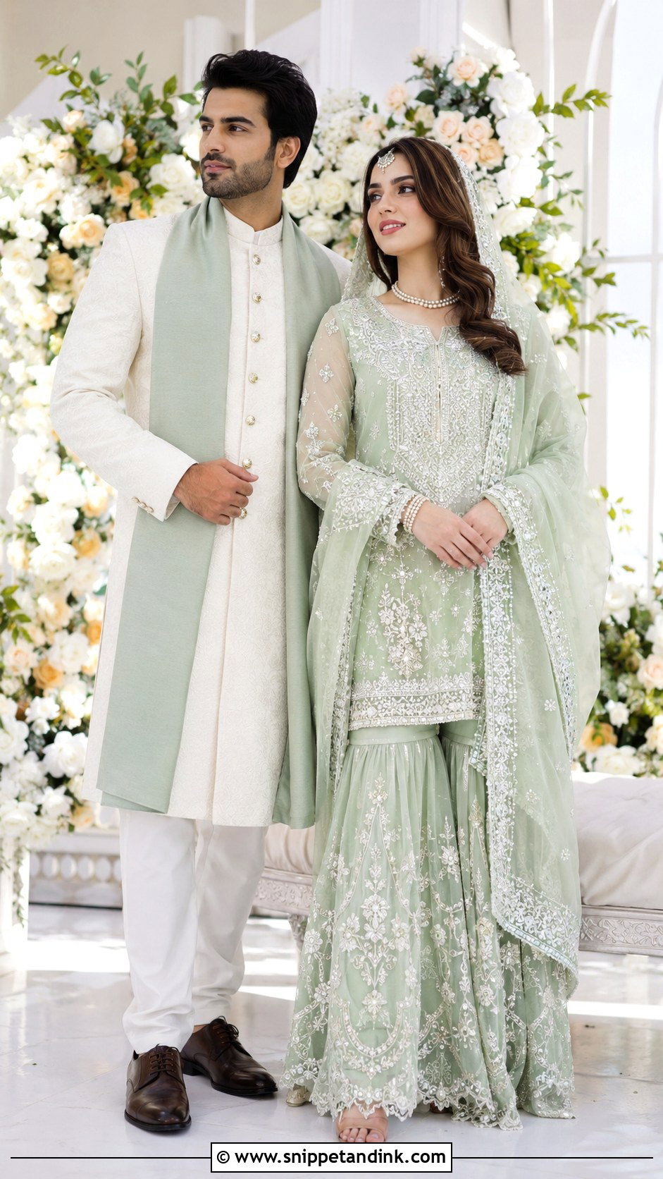 Mint Green Nikkah Couple Outfit - Snippet and Ink - 25 Nikkah Couple Outfit Ideas