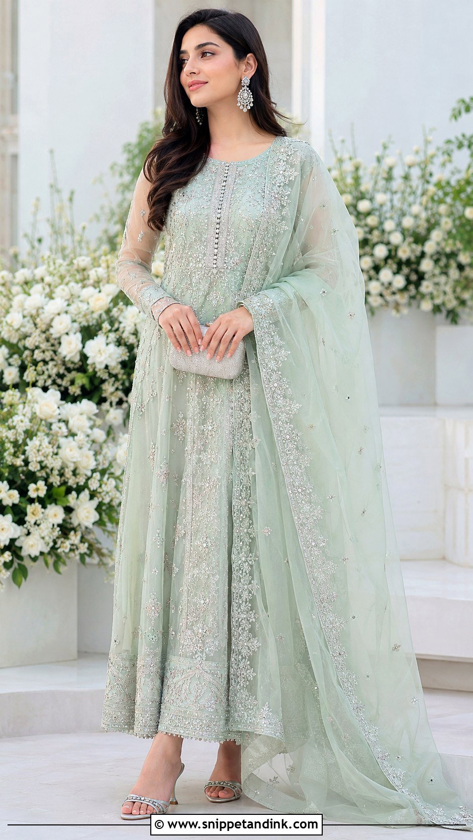 Mint Green Nikkah Dress With Silver Work - Snippet and Ink - 25 Simple Nikkah Dress Ideas