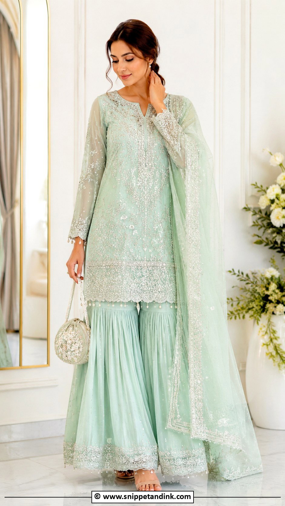 Mint Green Nikkah Sharara Outfit - Snippet and Ink - 35 Nikkah Outfit Ideas