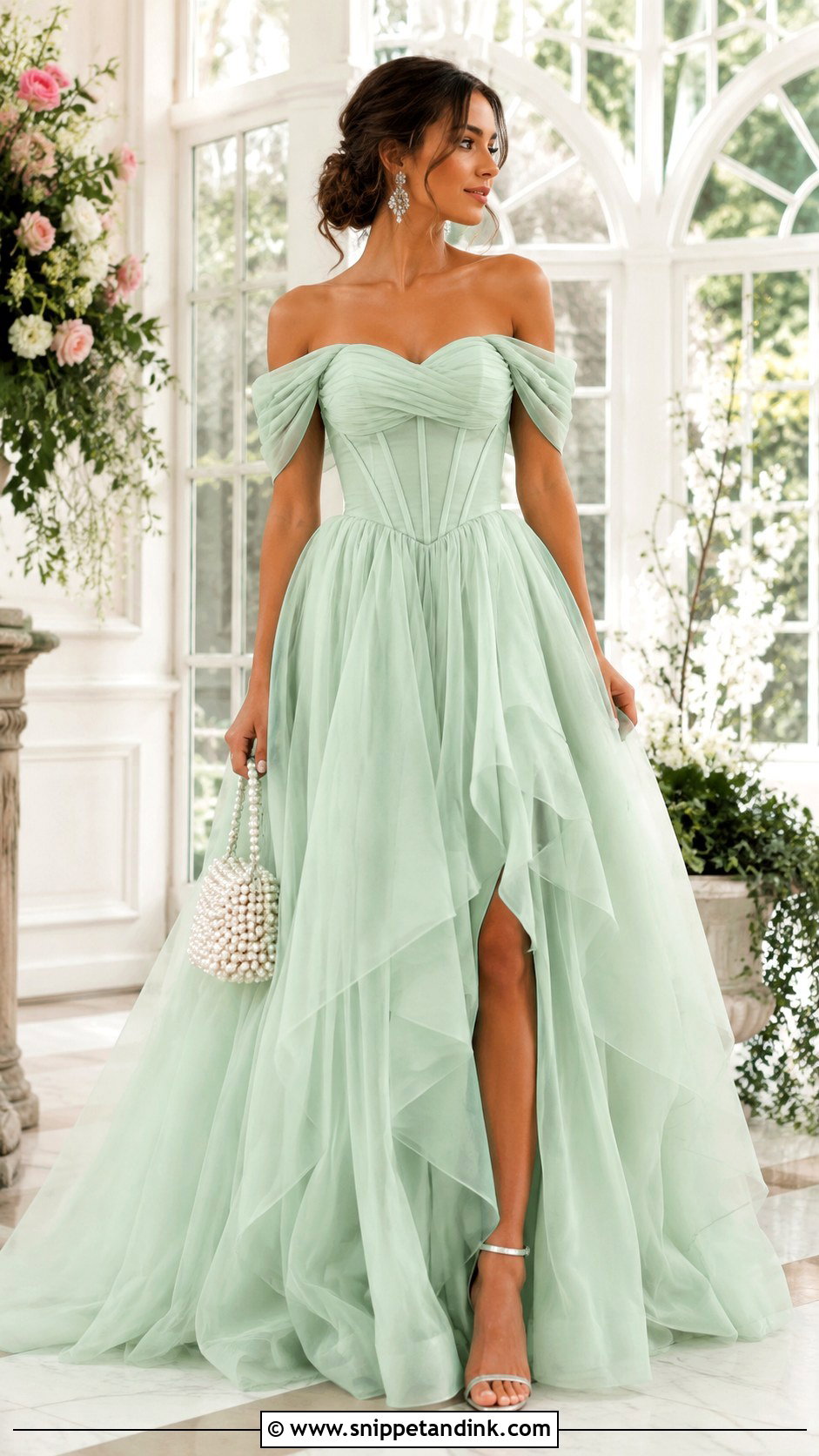 Mint Green Off Shoulder Princess Gown - Snippet and Ink - 20 Green Princess Gown Ideas